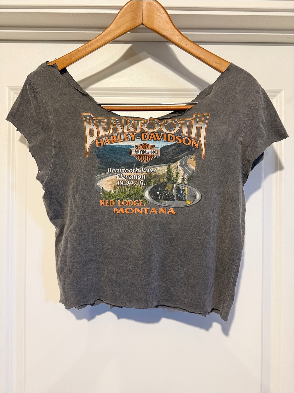 Harley Davidson Beartooth Pass Red Lodge MT Graphic Cutoff Crop Tee M